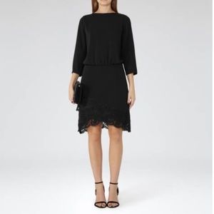 Reiss Black Marie Lace Hem Dress